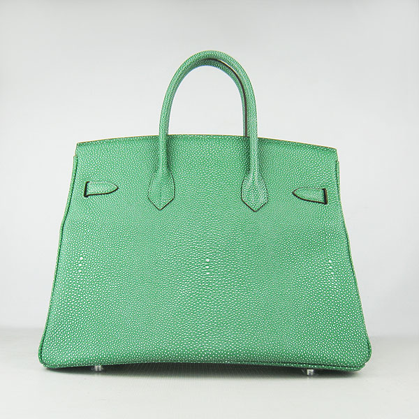 High Quality Fake Hermes Birkin 35CM Pearl Veins Leather Bag Green 6089